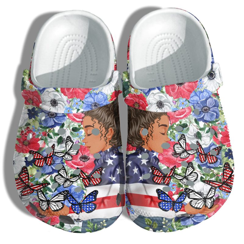 Butterfly Black Magic Girl 4Th Of July Shoes Gift Women – Flowers Garden Butterflies America Flag Shoes Birthday Gift