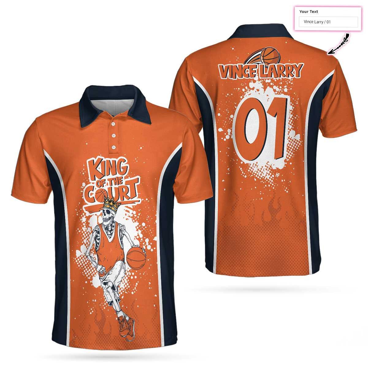 Personalized Skull King Of The Court Basketball Custom Name Number Polo Shirt #V - Sveltestyles Fashion