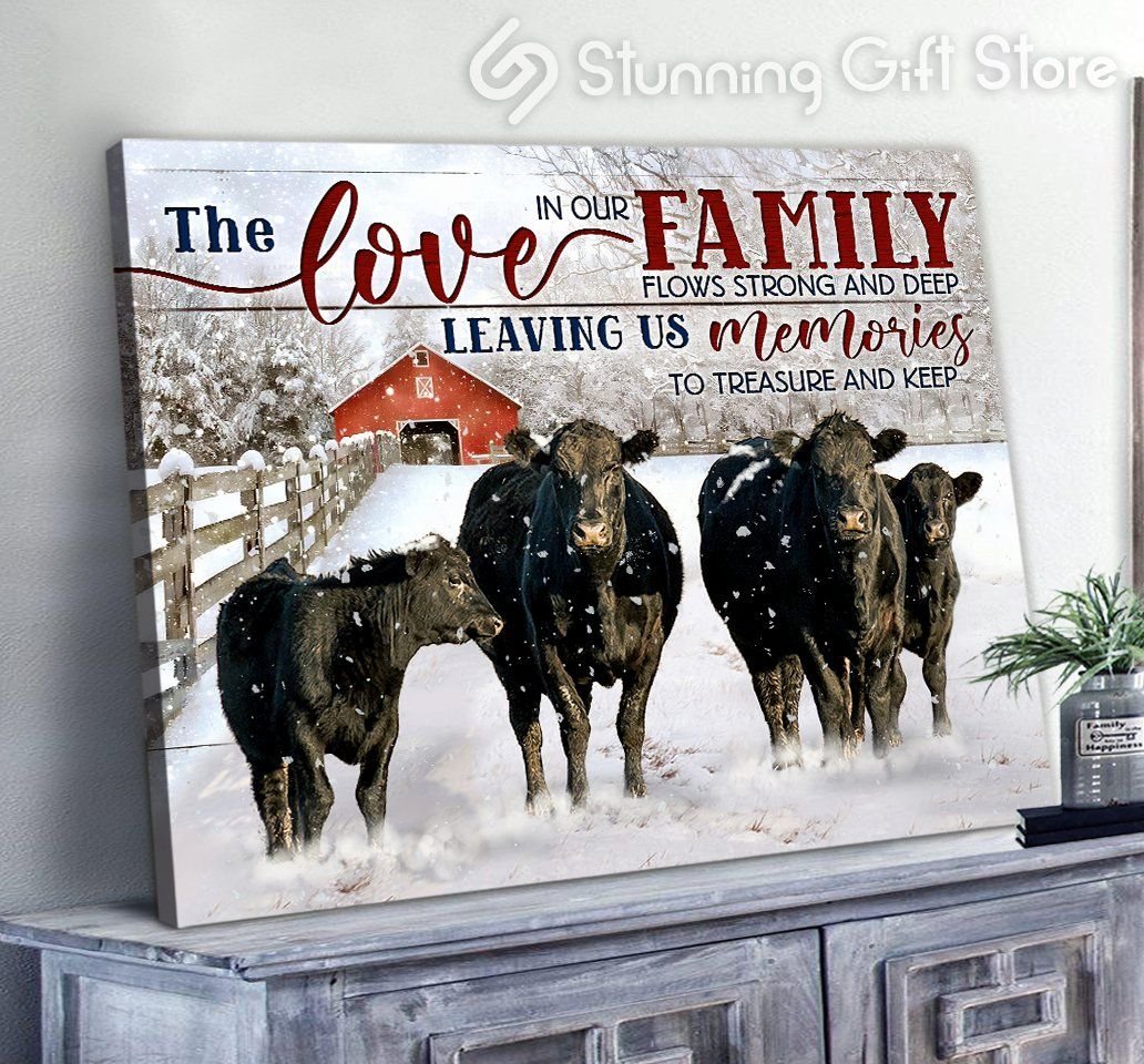 Christmas cow love in our family flows strong deep leaving us memories to treasure keep poster canvas