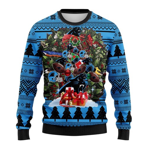 Carolina Panthers Tree Christmas Gift For Fan Ugly Wool Sweater Christmas