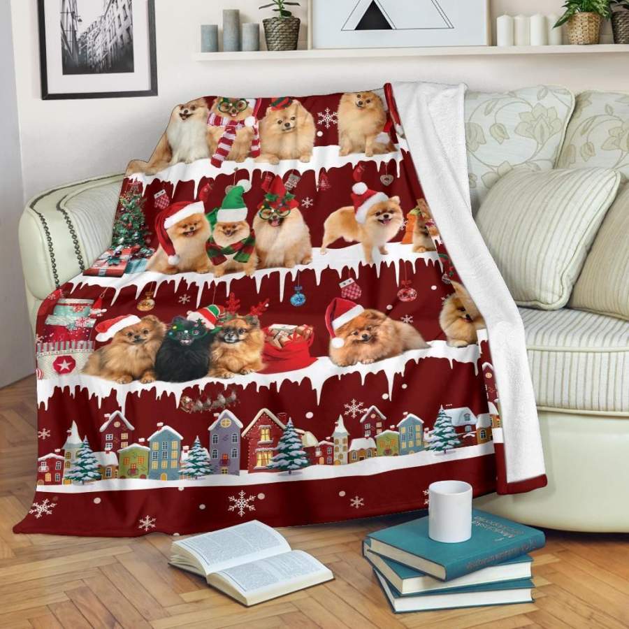 Pomeranian Snow Christmas Blanket Christmas Gift Ideas