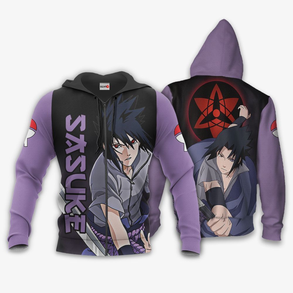 Uchiha Sasuke Hoodie Shirt Sharingan Eyes Anime Zip Jacket