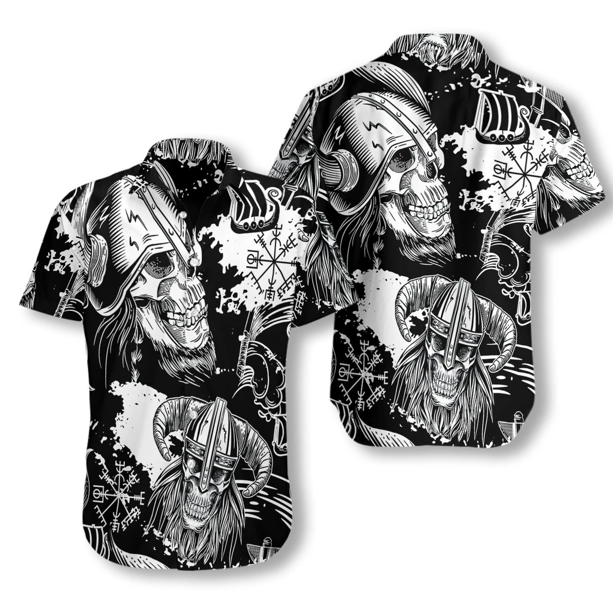 Seamless Pattern Skull In Viking Helmets Hawaii Shirt Unisex Adult Ha97519