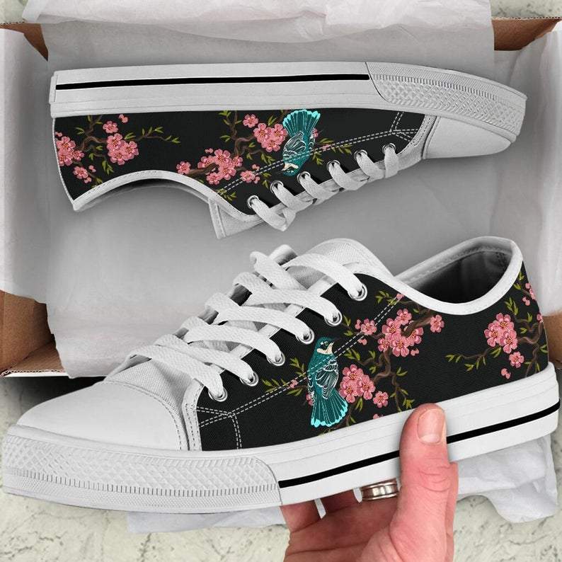 Japanese Sakura Cherry Blossom Bird Low Top Shoes 36 Summer Low Top Shoes, Floral Shoes, Low Top Shoes, Converse Style, Flower Shoes