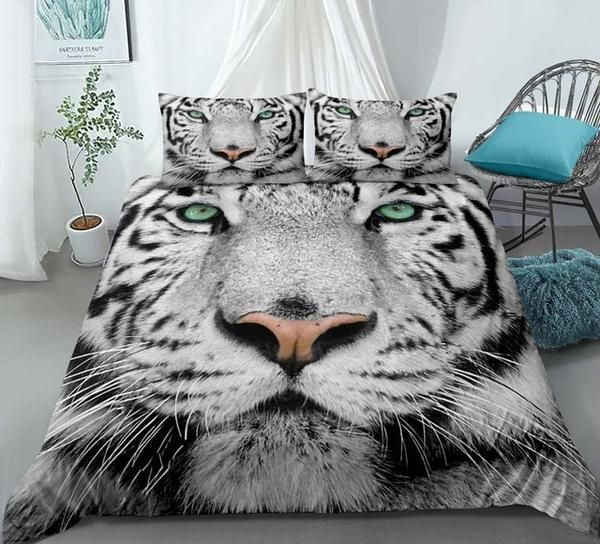 3d White Tiger Cotton Bed Sheets Spread Comforter Duvet Cover Bedding Sets DAC100614