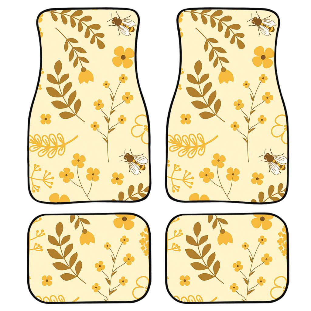 Flower Bee Pattern Print Front And Back Car Floor Mats, Front Car Mat