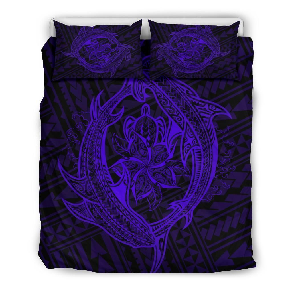 Alohawaii Bedding Set – Cover And Pillow Cases Hawaiian Hammerhead Shark Yin Yang Polynesian – Purple – Ah J9