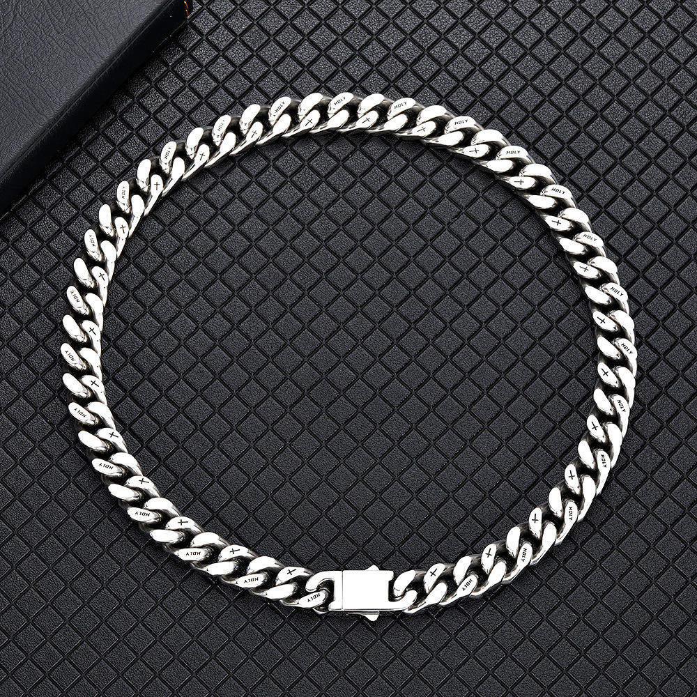 2022 Trend Jewelry Punk Style Stainless Steel Cuban Chain Men’s Necklace Ins Titanium Steel Hip Hop Men’s Necklace Bracelet Set alx