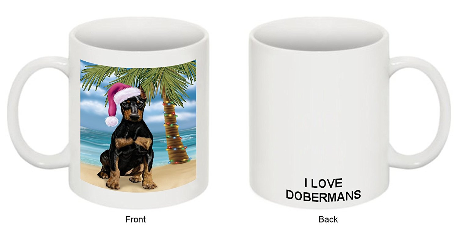 Summertime Dobermann Puppy On Beach Christmas Mug Cmg0800