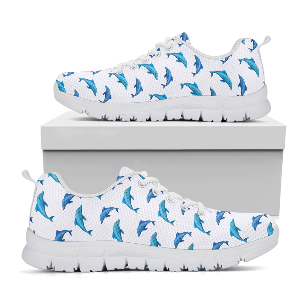 Watercolor Dolphin Pattern Print White Sneakers