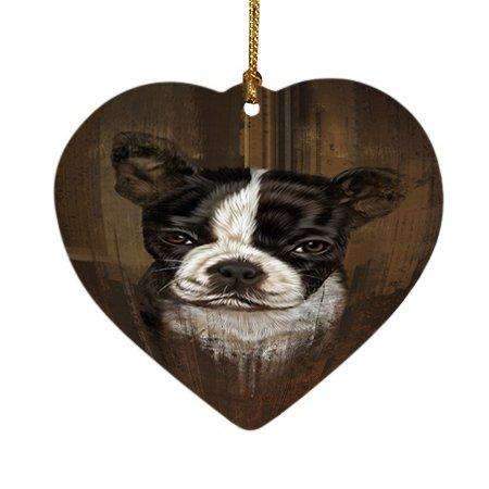 Rustic Boston Terrier Puppy Heart Christmas Ornament Hpor48210