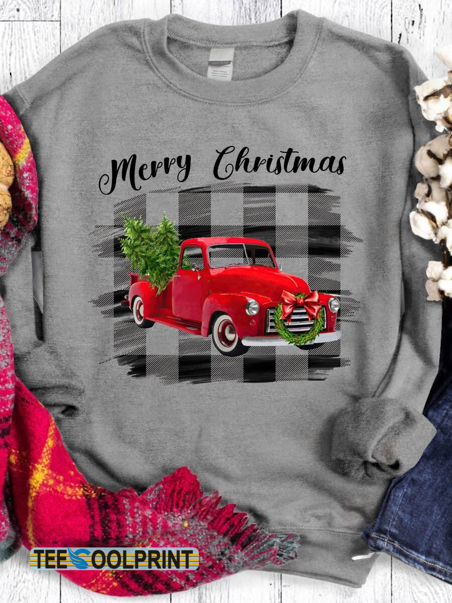 Merry Christmas Car Print Long Sleeve Sweatshirt