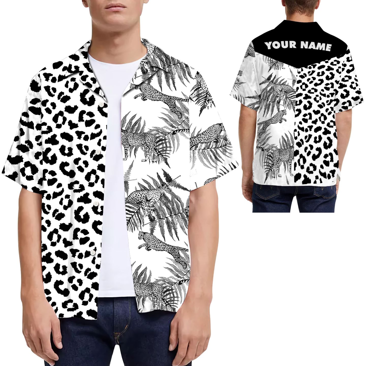 Leopard Fur Custom Name Men Hawaii Shirt For Animal Lovers Ha91346