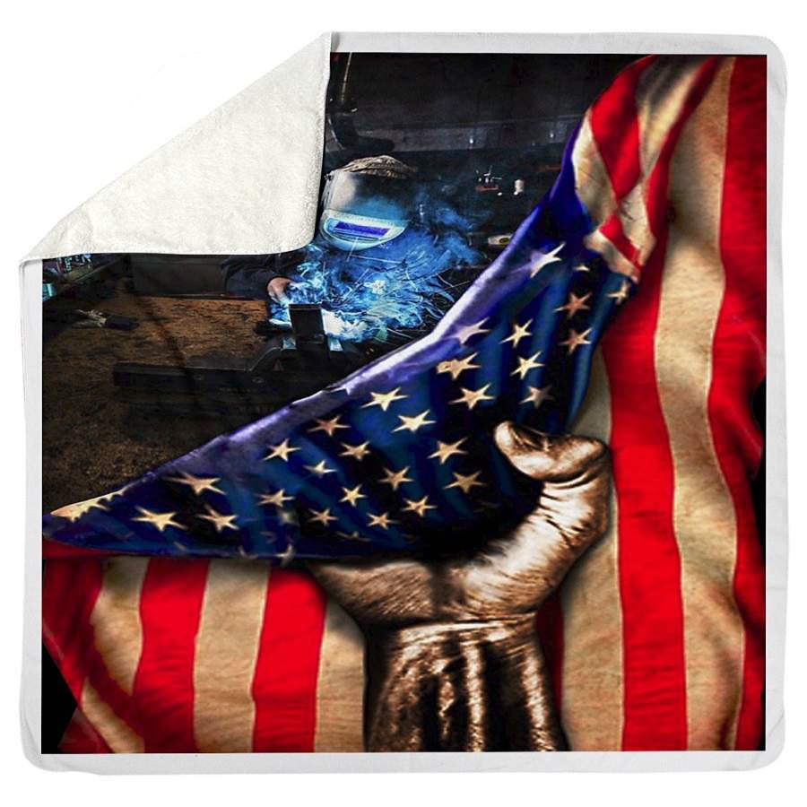 Welder Usa Flag Sherpa Blanket