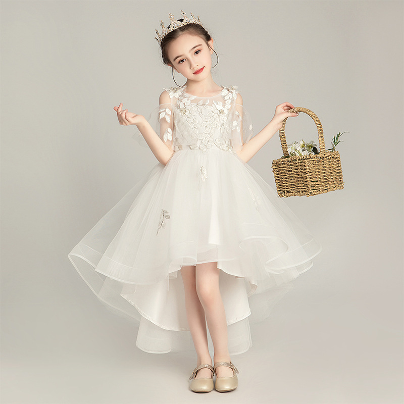 White Lace Wedding Guest Party Dresses for Flower Girl 2022 Summer Sleeveless Children Long Birthday Princess Ball Gown Dress alx