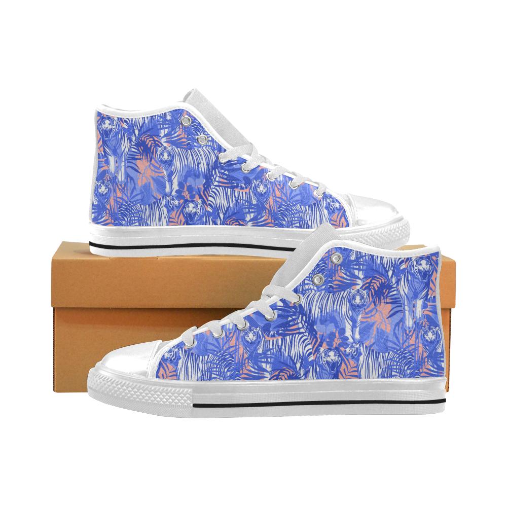 white bengal tigers pattern Men’s High Top Shoes White