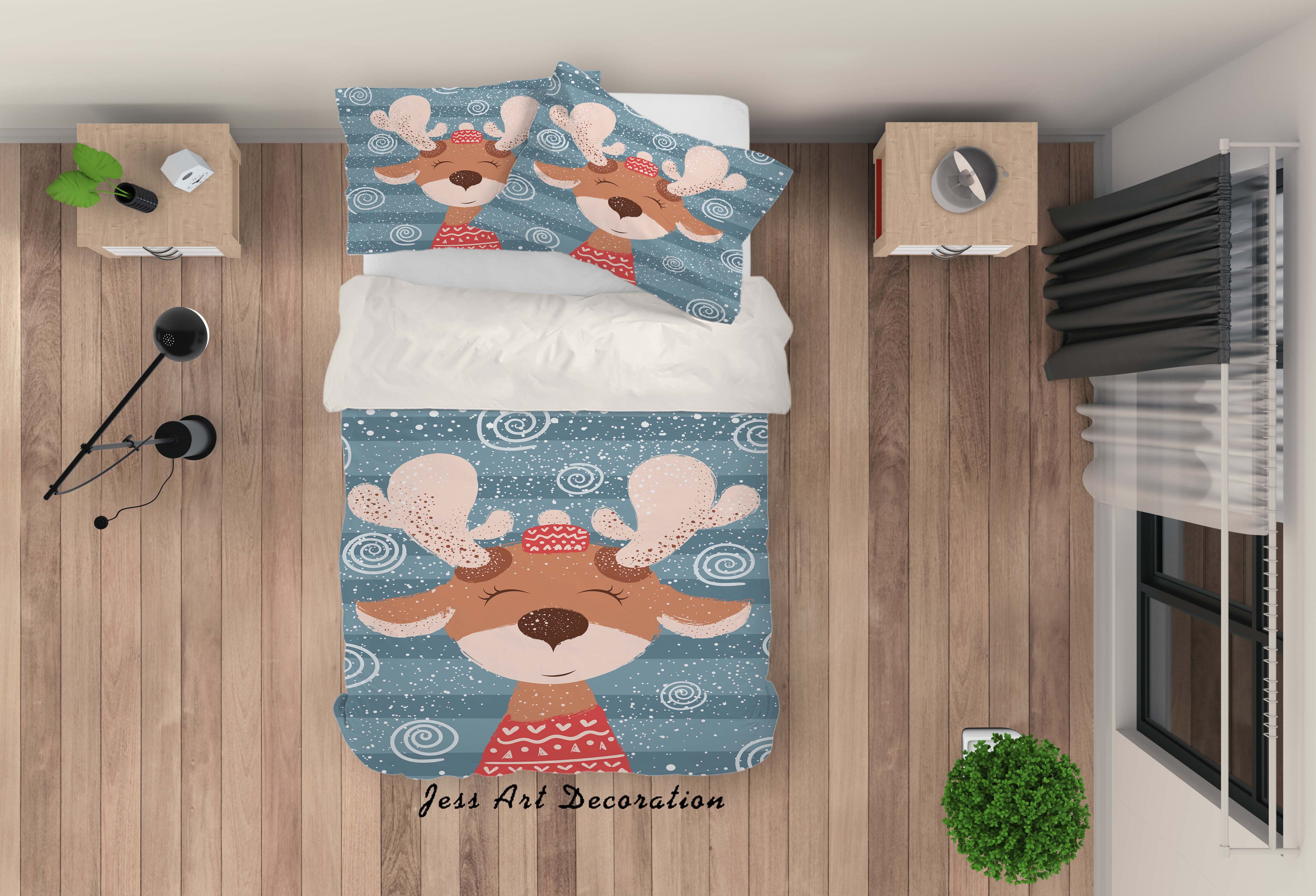 3D Cartoon Deer Animal Quilt Cover Set Bedding Set Duvet Cover Pillowcases Lxl