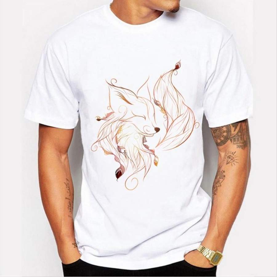 2017 est Men’s Fashion Fox Printed T-Shirt Summer Cool Tops Fashion Fox Daemon Tees