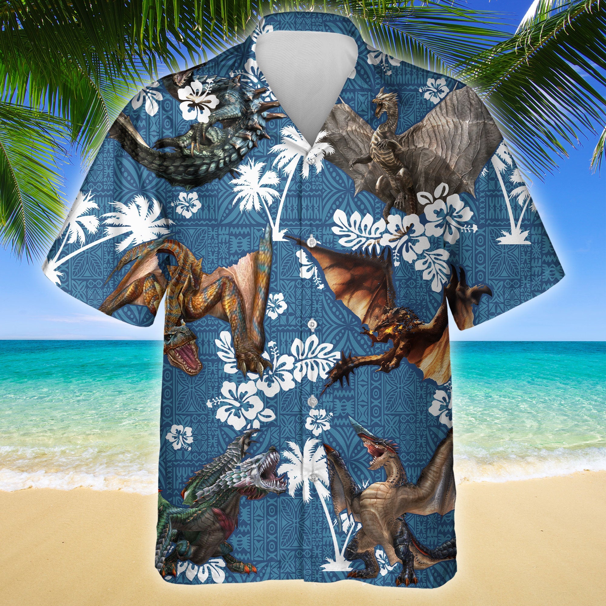 Dragon Blue Tribal Pattern Hawaii Lover Hawaii Shirt For Men Women Ha73409