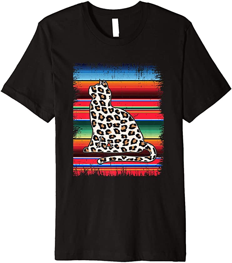 Cat Leopard Print Mexican Serape Cinco de Mayo Premium T-Shirt