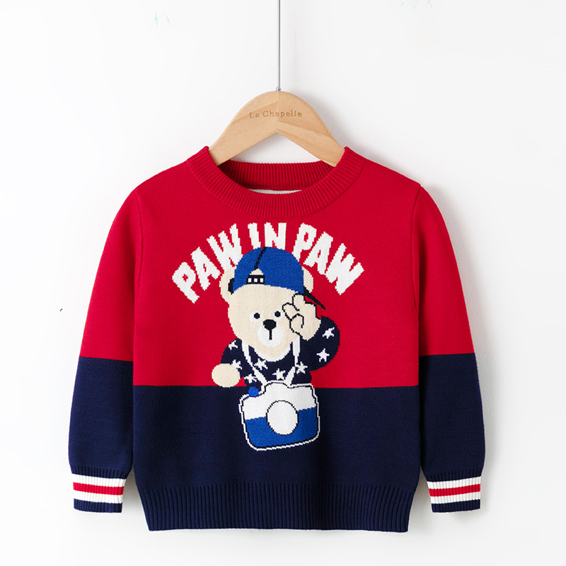 Cute Bear Cotton Boys Girls Sweater Red Christmas Ugly Sweater Kids Knitted Wear Fall Winter Pullover Children’s Clothes alx