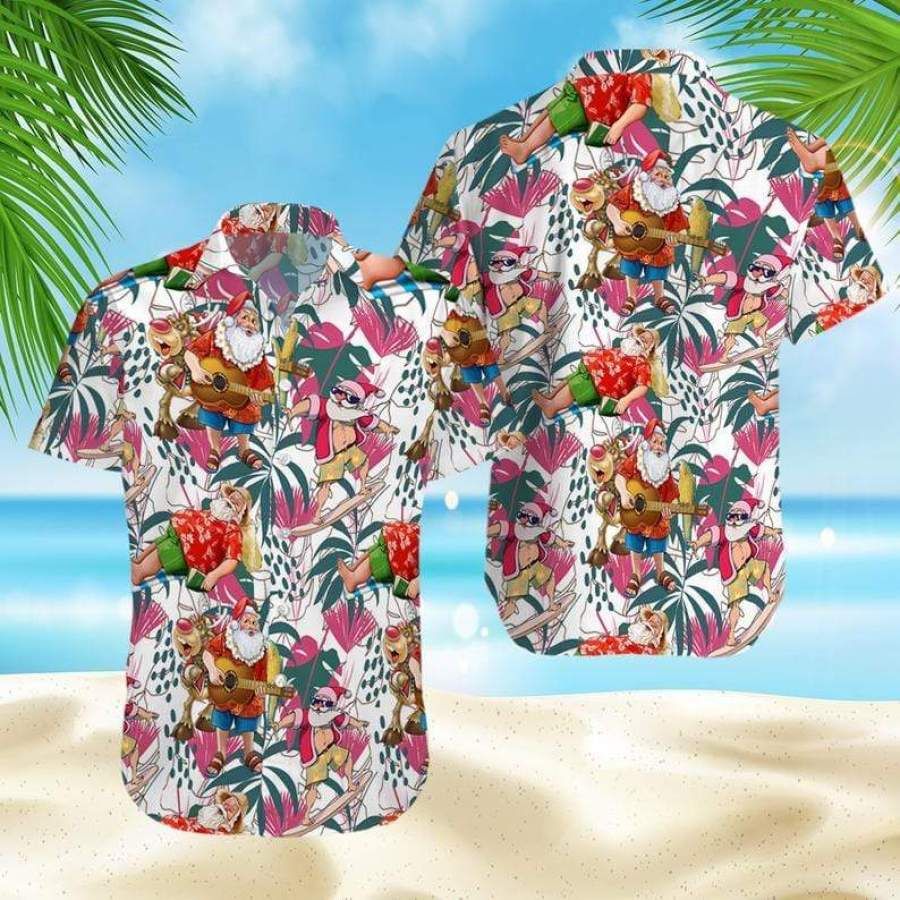 Funny Santa Claus Cute Reindeer Christmas Hawaii Aloha Shirts Ha61617