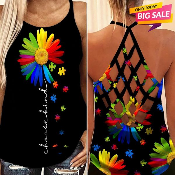 Choose Kind Criss-Cross Tank Top Autism Awareness Shirts Autism Gift For Mom Hn