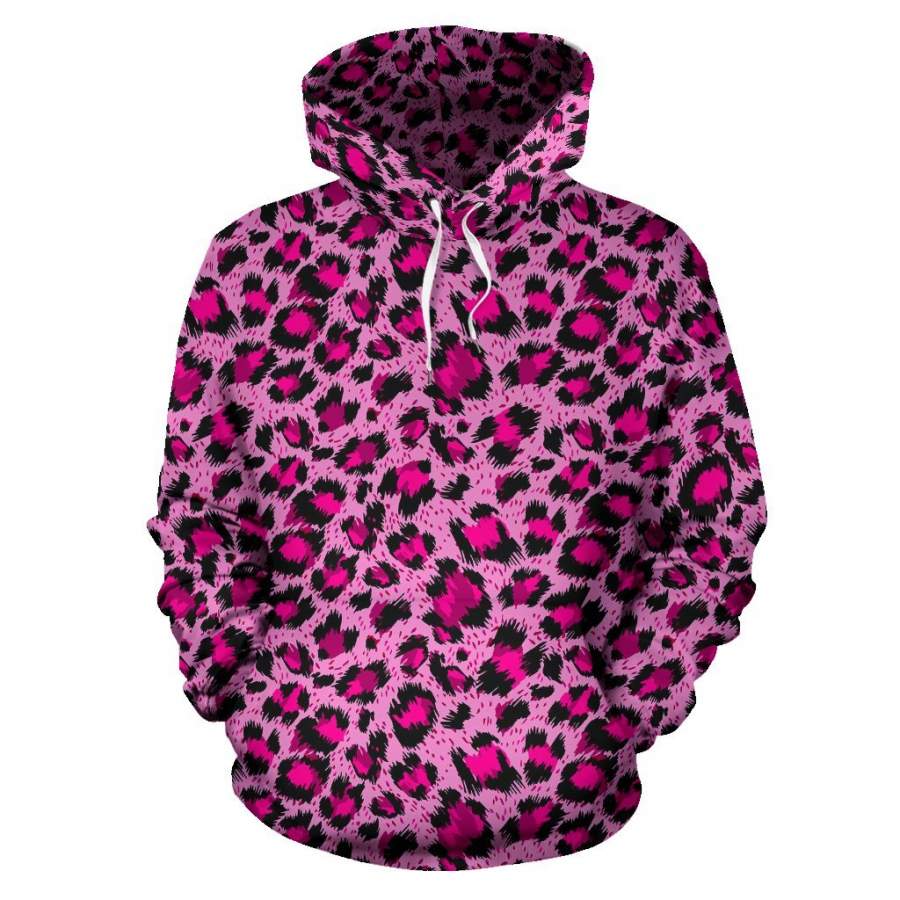 Pink Cheetah Leopard Pattern Print Women Men All Over Graphic Hoodie