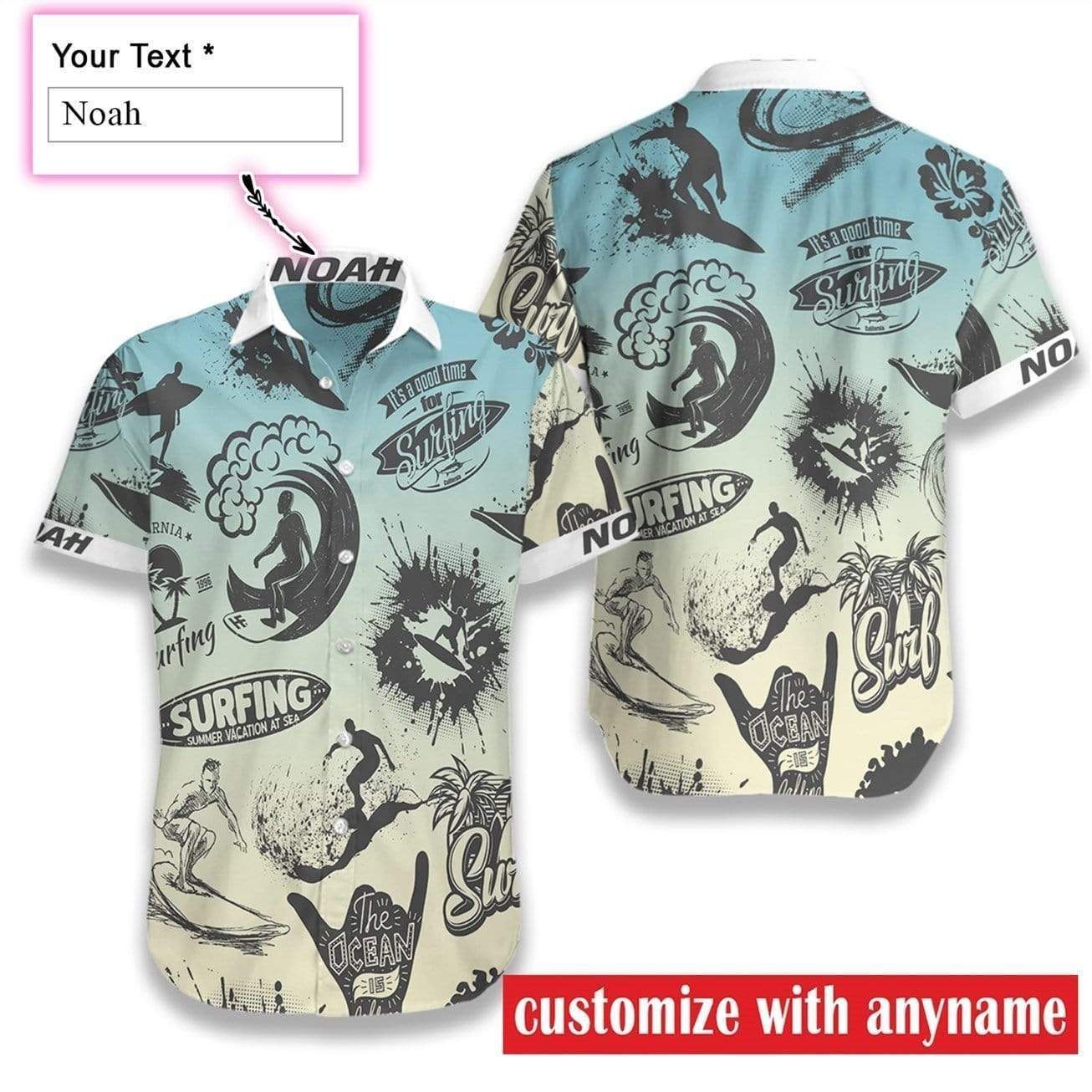 Get Here Custom Name Surfing Hawaii Aloha Shirts Ha110381