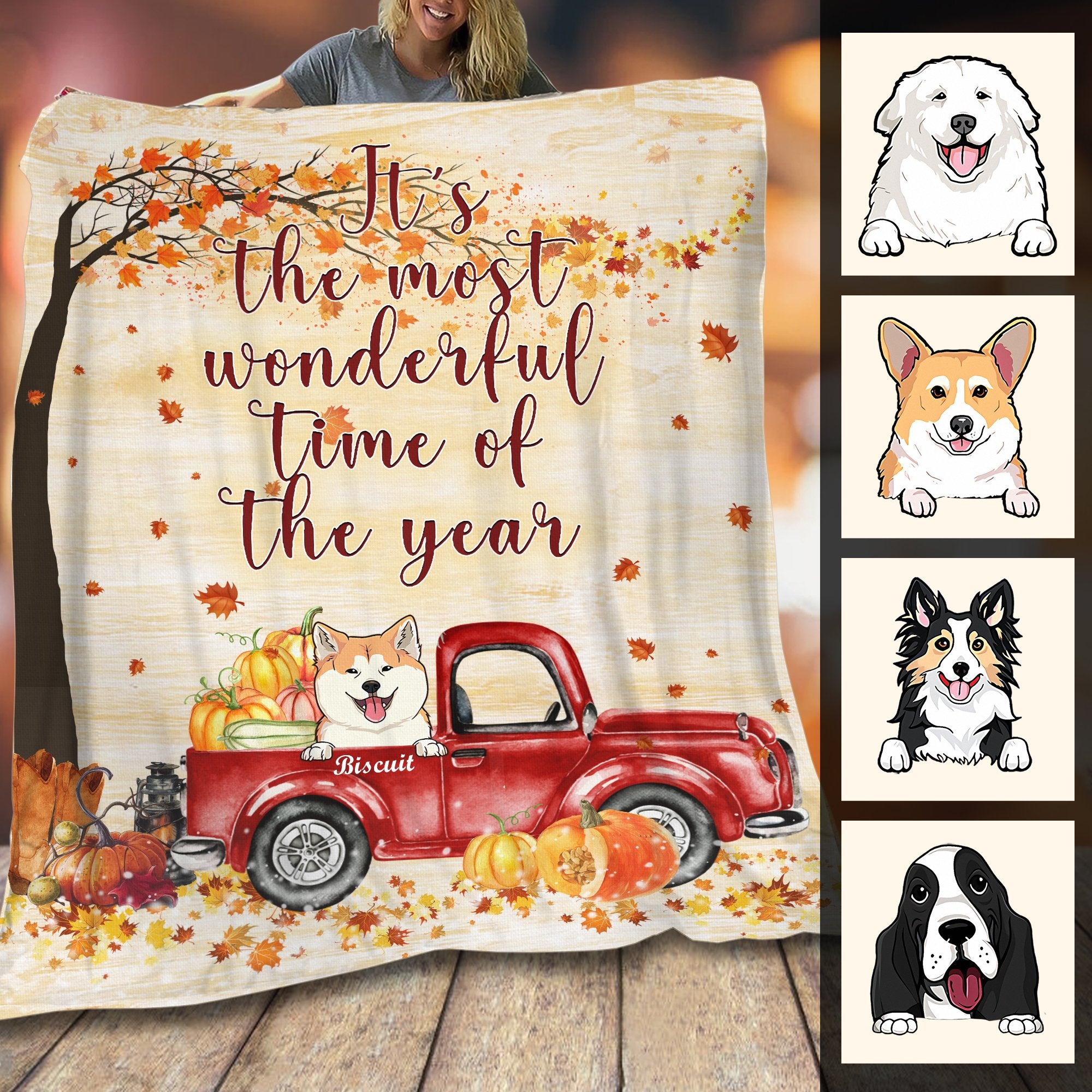 Customized It The Most Wonderful Time Of The Year Hallothankmas Dogs Puppy Xmas Gift Fleece Blanket