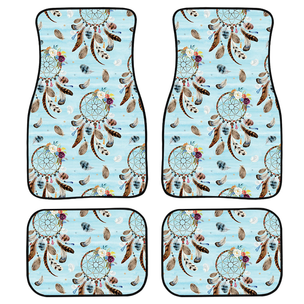 Blue Indian Dream Catcher Pattern Print Front And Back Car Floor Mats, Front Car Mat