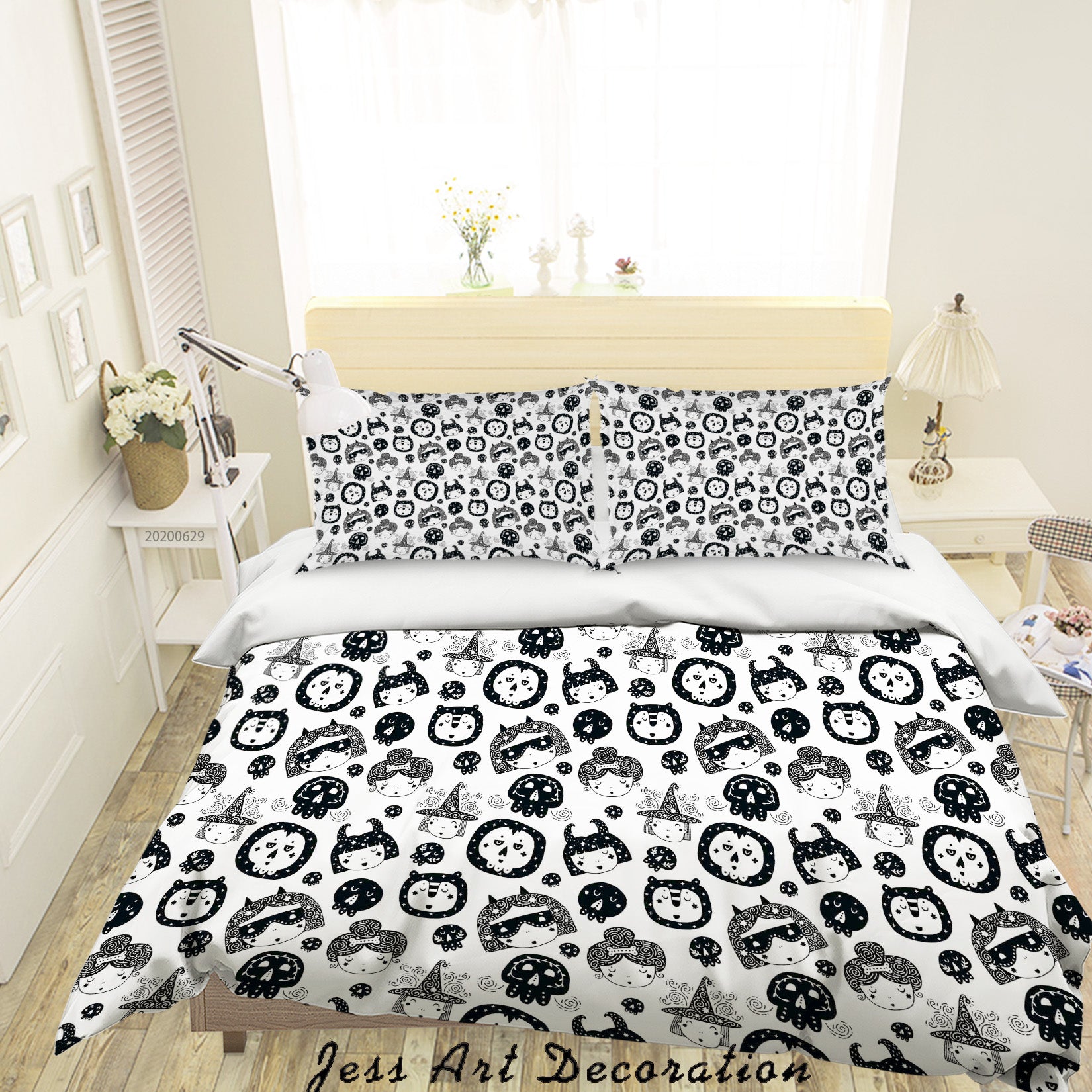 3D Black White Halloween Quilt Cover Set Bedding Set Duvet Cover Pillowcases Sf39