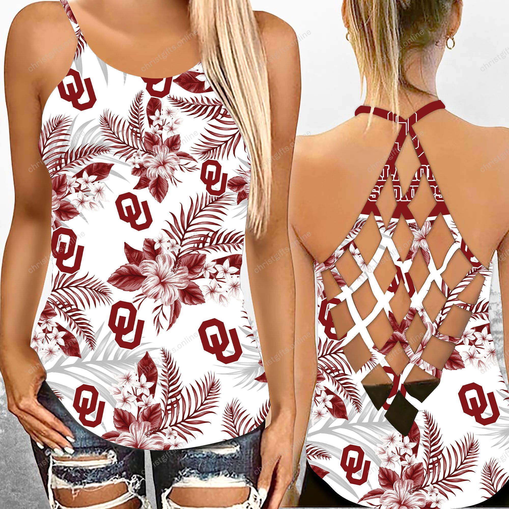 Oklahoma Sooners NCAA1-Criss Cross Tanktop Hawaii Style Ds1