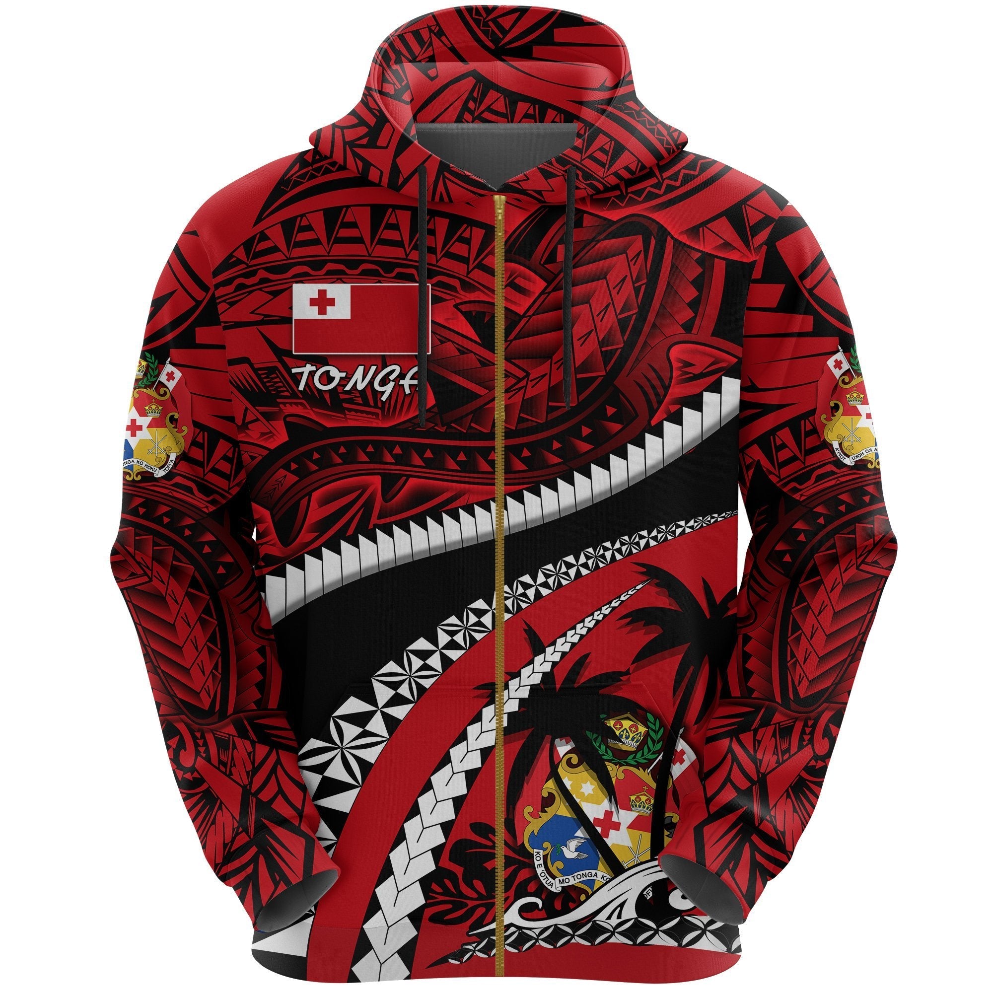 Zip Up Hoodie Tonga Polynesian Shark Tattoo