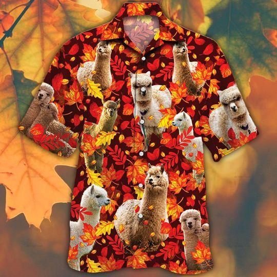 Alpaca Horse Lovers Autumn Red Leaves Hawaii Hawaii Shirt For Men Women Ha79561