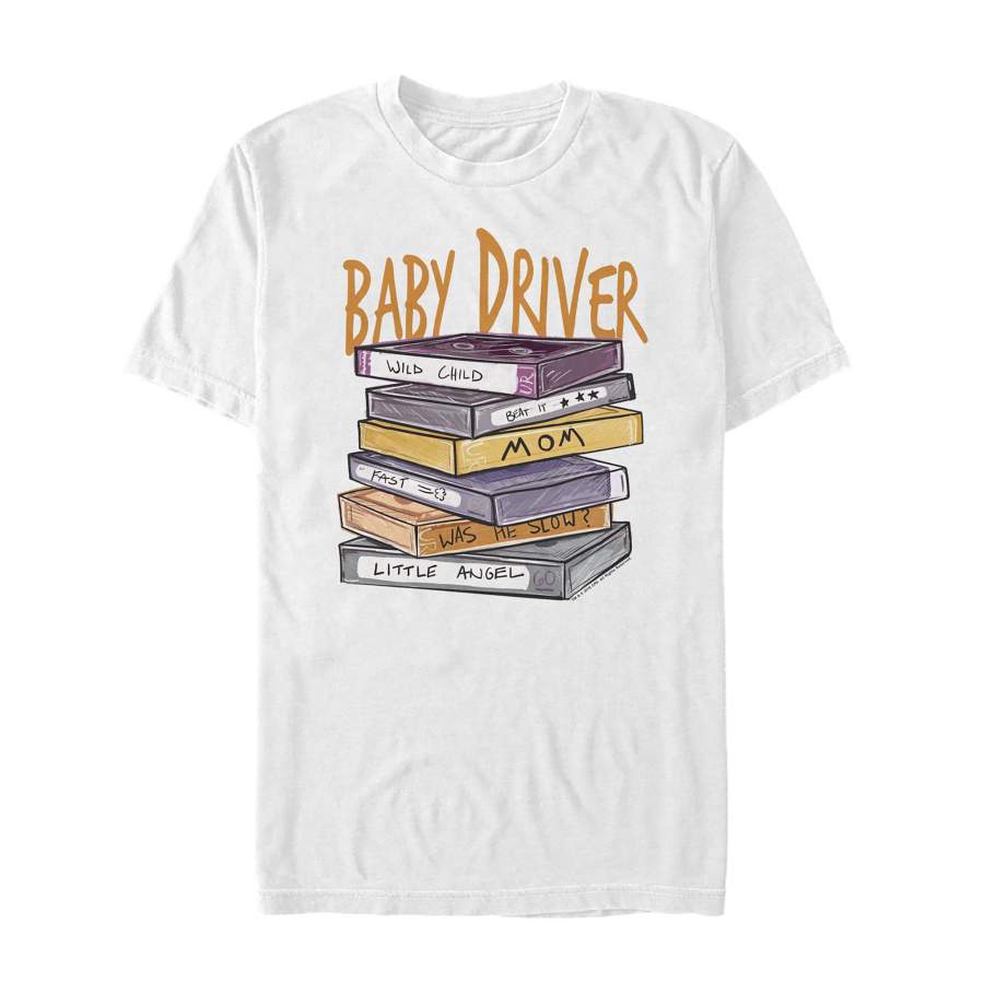 Baby Driver Men’s Cassette Tape Stack  T Shirt White