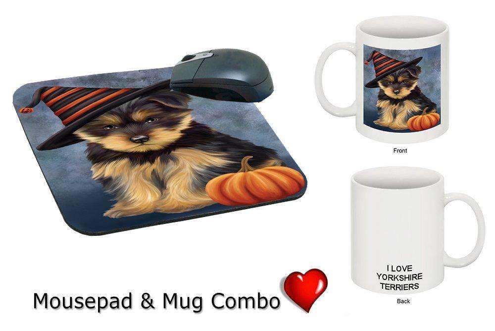 Christmas Happy Holidays Yorkshire Terrier Puppy Wearing Witch Hat Mug & Mousepad Combo Gift Set Mmcg0662