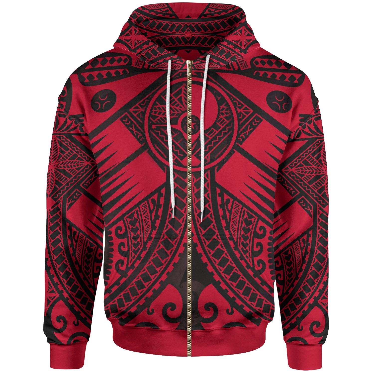 Yap Zip-Up Hoodie – Red Seal With Polynesian Tattoo