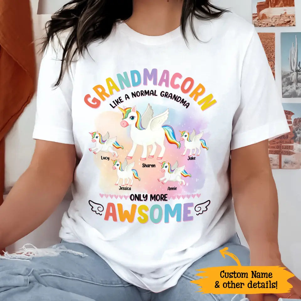 Grandmacorn Unicorn Gift For Grandma Nana Gigi Custom Kid’S Name Personalized Mother’S Day Shirt Long Sleeve Hoodie