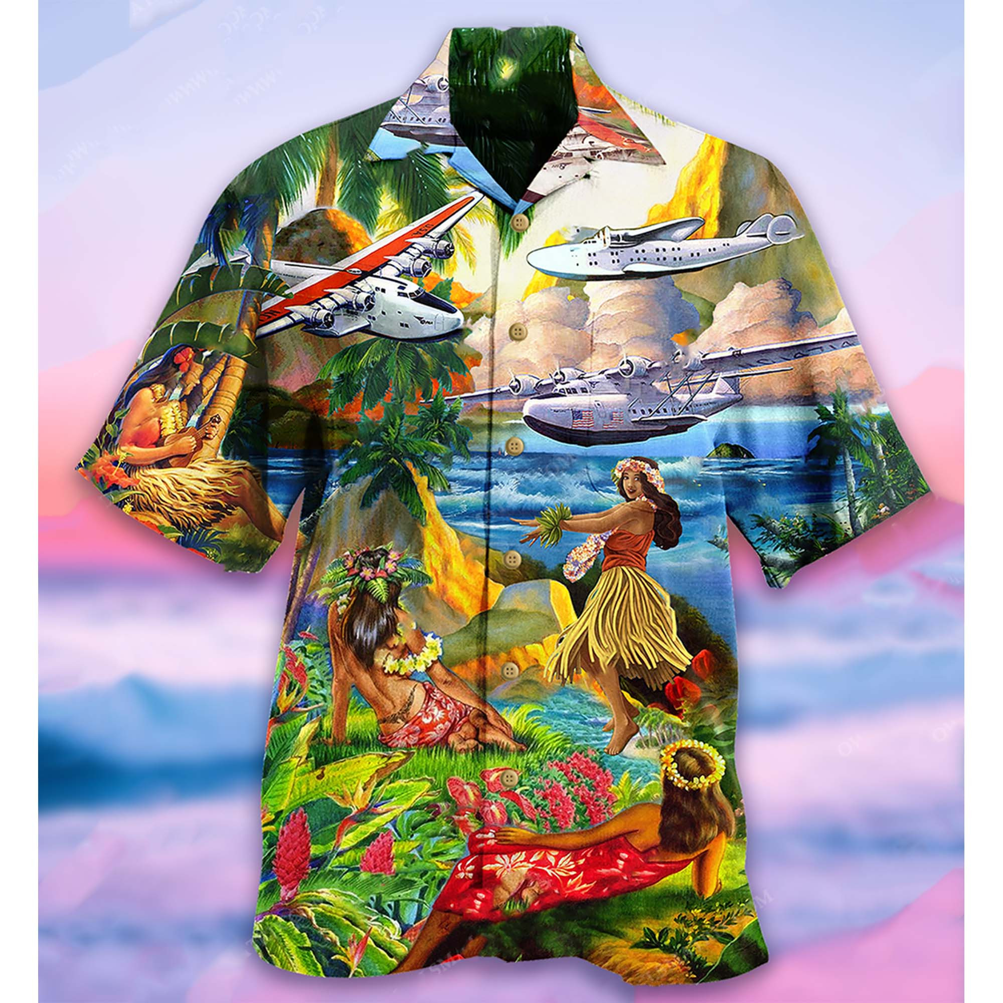 Airplane Love Hawaiian Forever Tropical Aloha Shirts Dh Ha48640