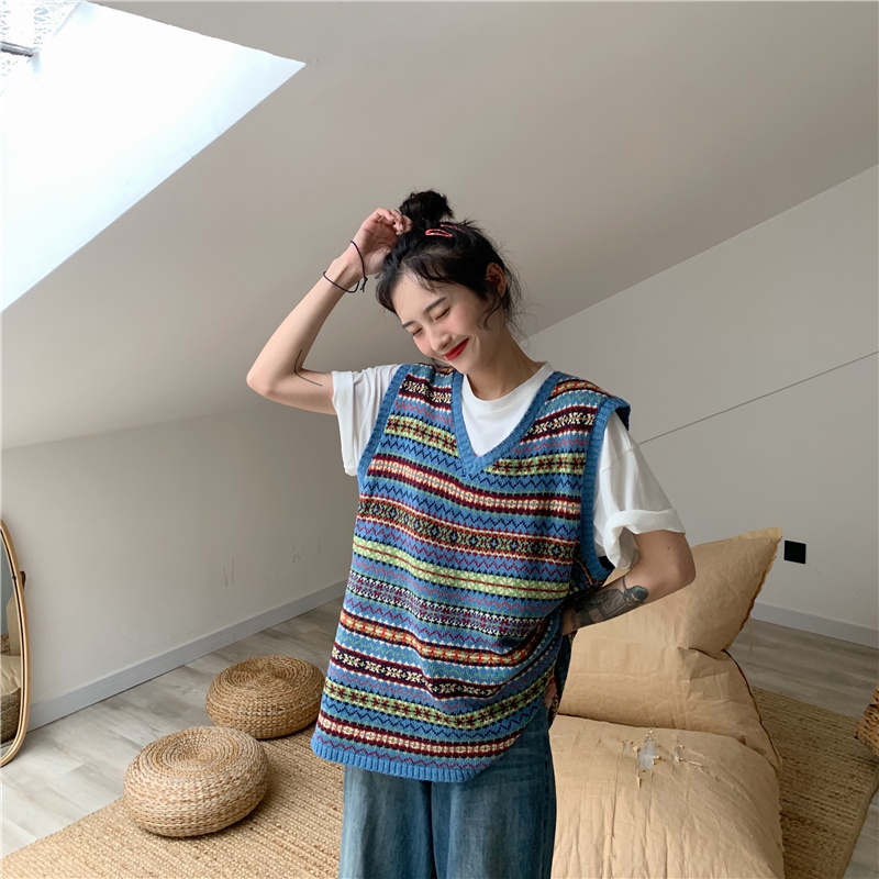 Sweater Vest Women Vintage Striped Knitting Students Loose Soft Korean All-match Trendy Quality Mujer Summer Aesthetic Clothing alx