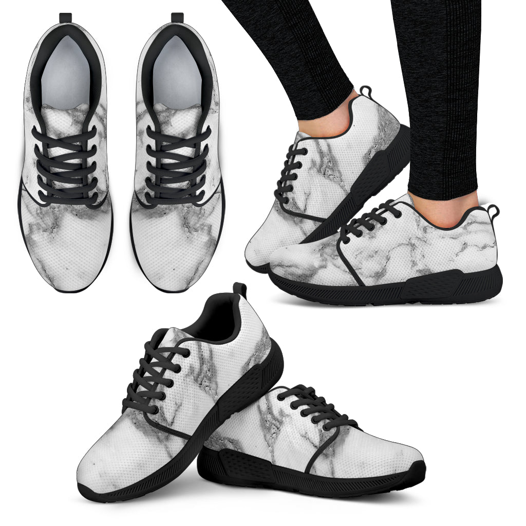 White Gray Marble Print Women’S Athletic Shoes