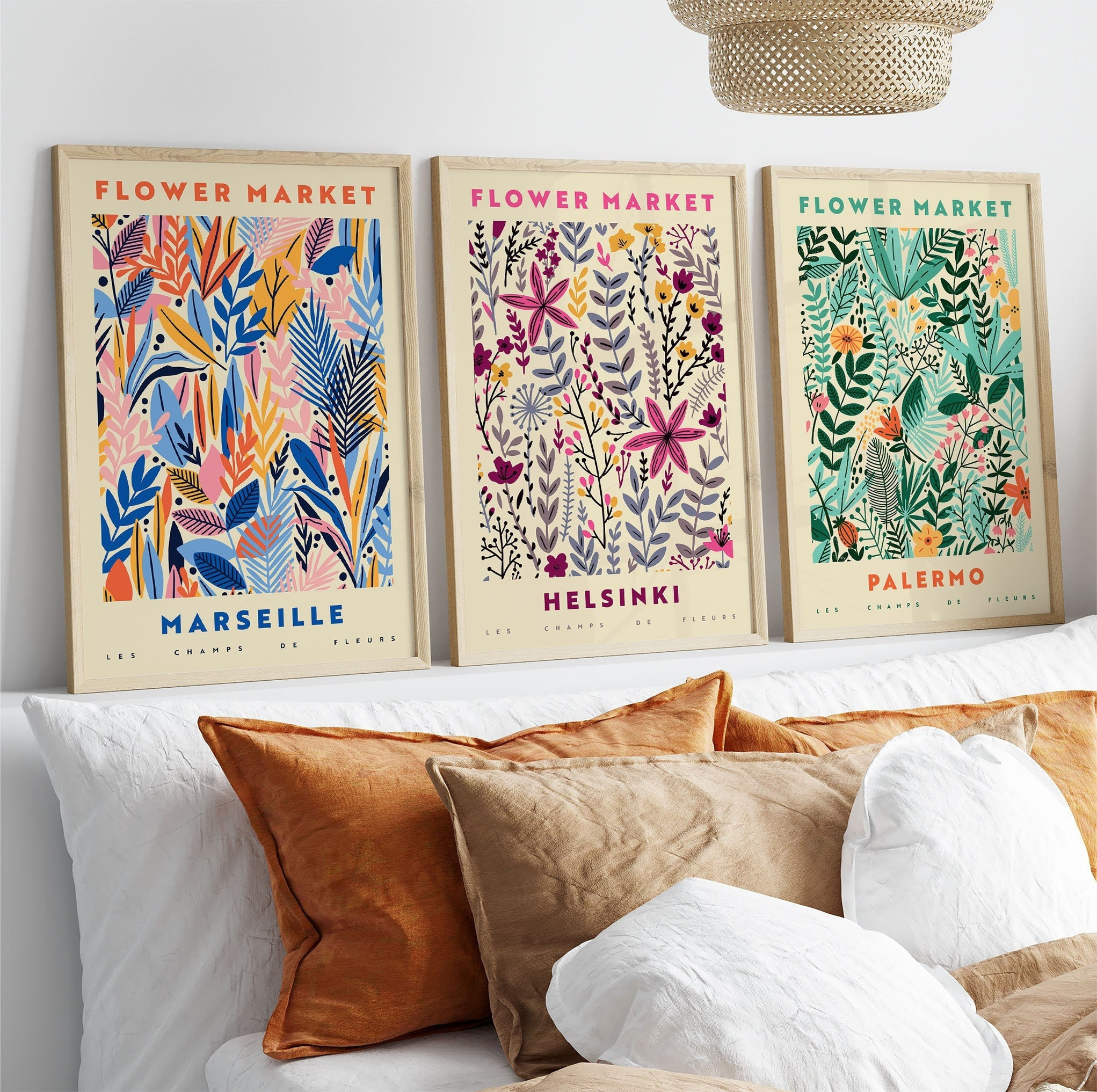 Flower Market, Gallery wall set, Bright Colourful Abstract Art, Wall Print, Matisse, Flowers, Botanical, Pattern, Plants, Modern, French