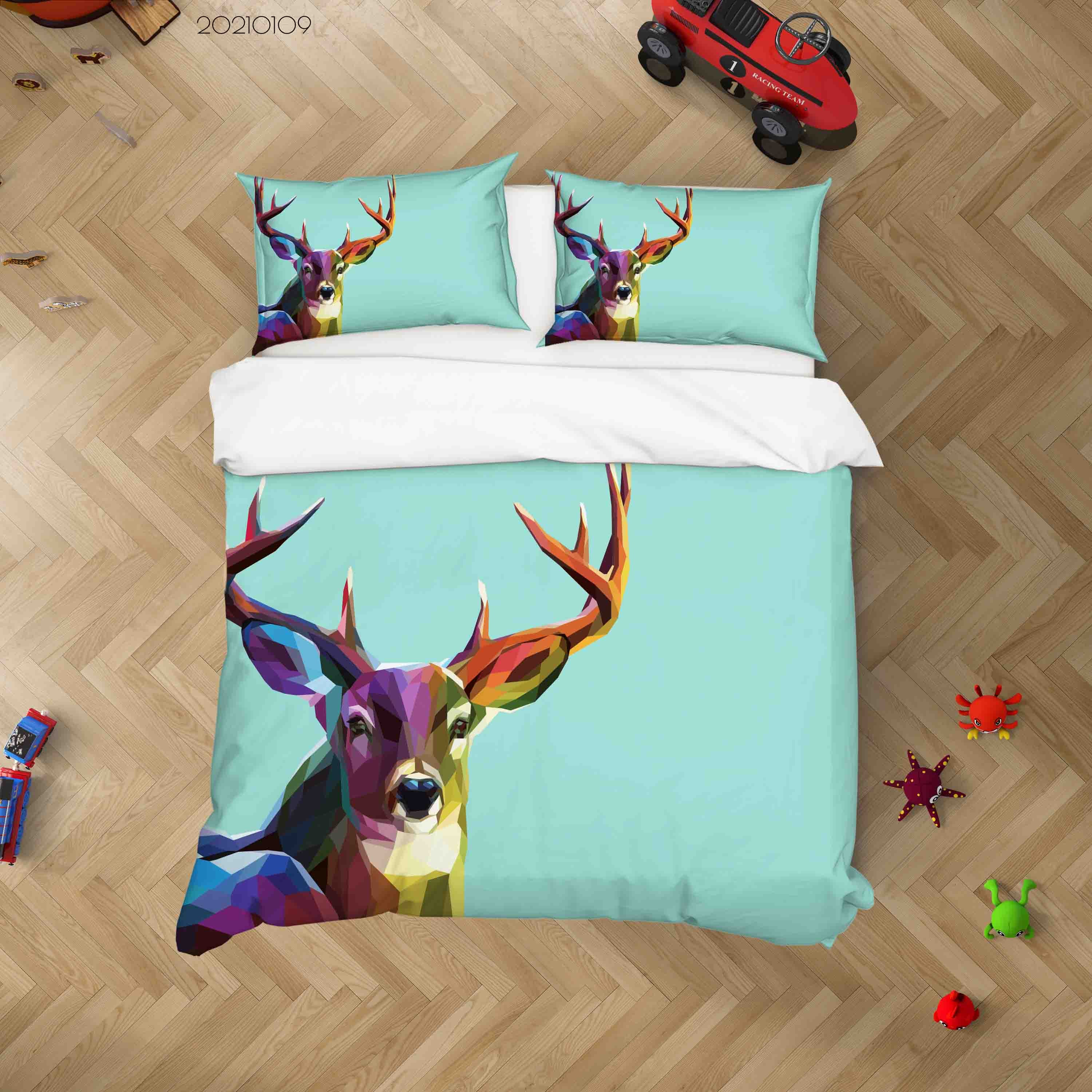 3D Cartoon Animal Elk Green Quilt Cover Set Bedding Set Duvet Cover Pillowcases 64 Lqh