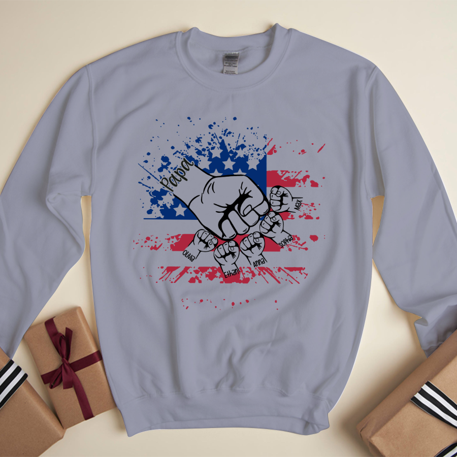 Papa And Grandkids Hands Flag Sweatshirt