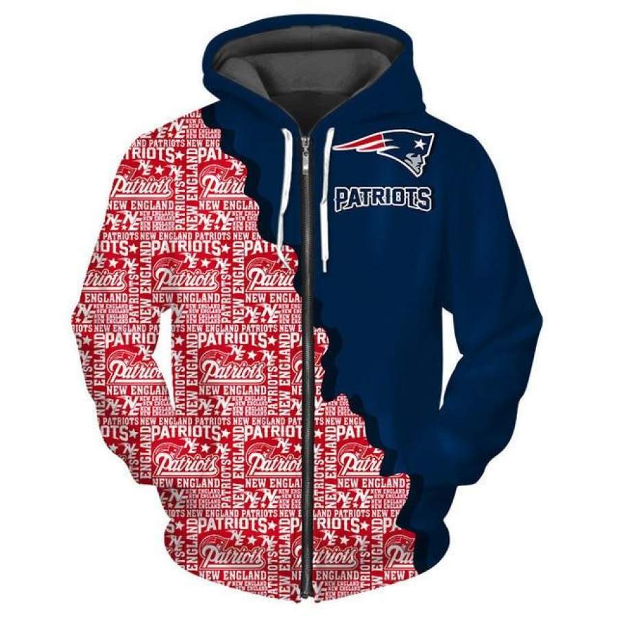 New England Patriots Cool 3D Zipper Hoodie