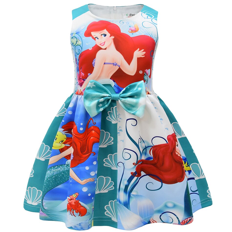 Baby Girls Sleeveless Cartoon Print Clothing Milk Silk Mermaid Pattern Rotating Dress Little Mermaid Summer Casual Dresses alx