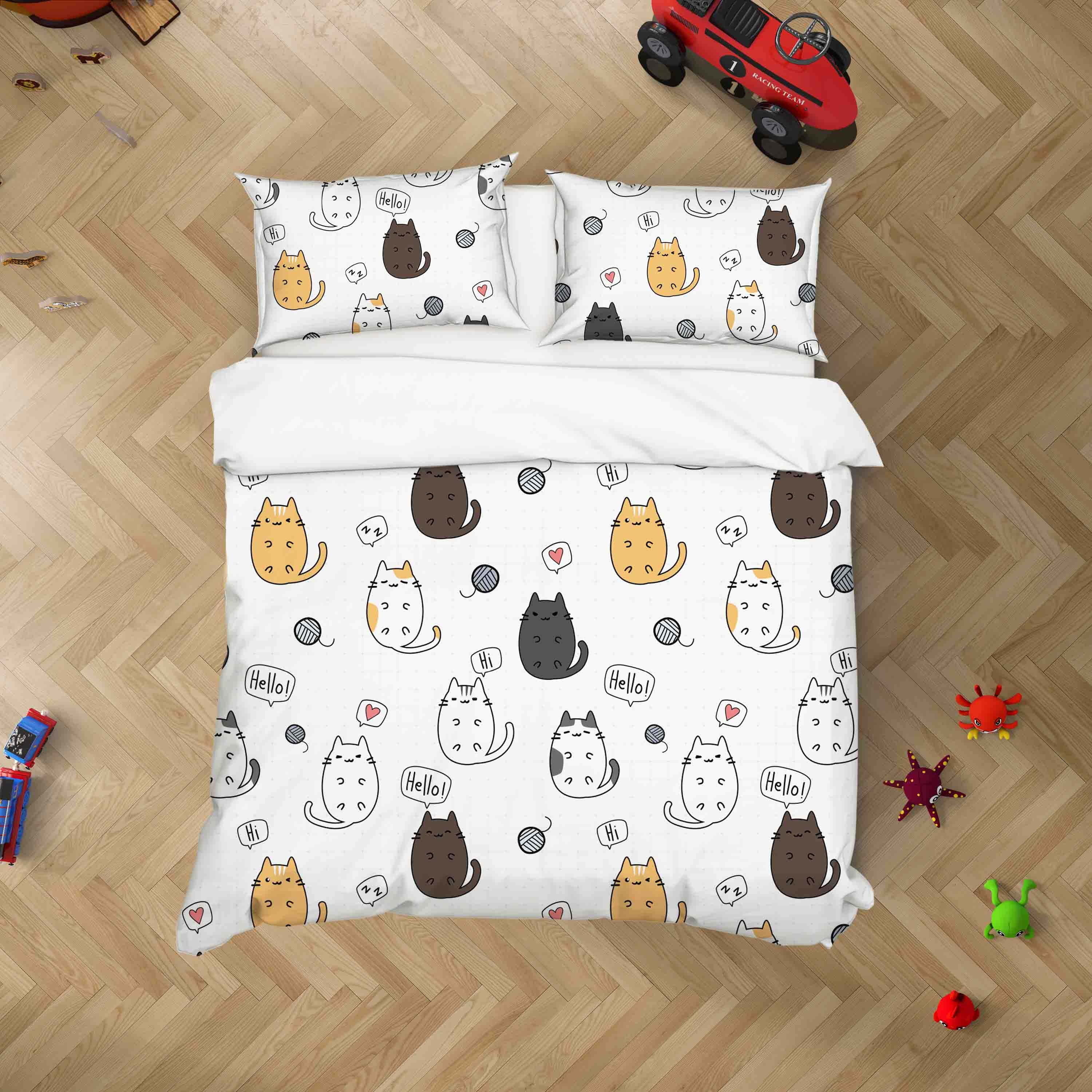 3D Cartoon Animal Cat  Quilt Cover Set Bedding Set Duvet Cover Pillowcases 2