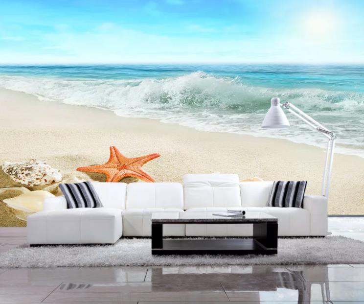 3D Sea Starfish Blue Landscape Beach Sky Wall Mural Wallpaper Lll 187