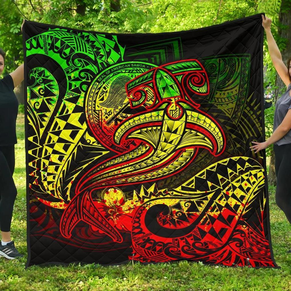 American Samoa Premium Quilt – Reggae Shark Polynesian Tattoo – BN18